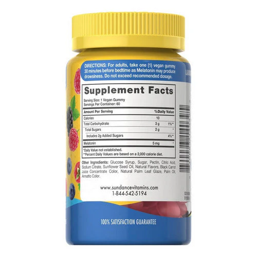 Sundance, Vitamins Melatonin Vegan Gummies Natural Mixed Berry Flavor, 5 Mg, 60 Gummies - Image 3
