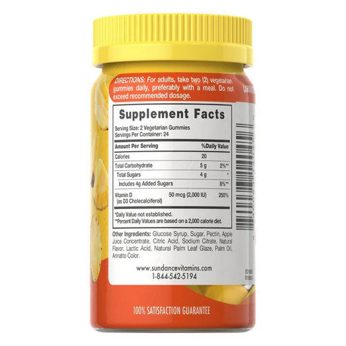 Sundance, Vitamins Vitamin D3 Vegetarian Gummies Natural Pineapple, 48 Count - Image 3